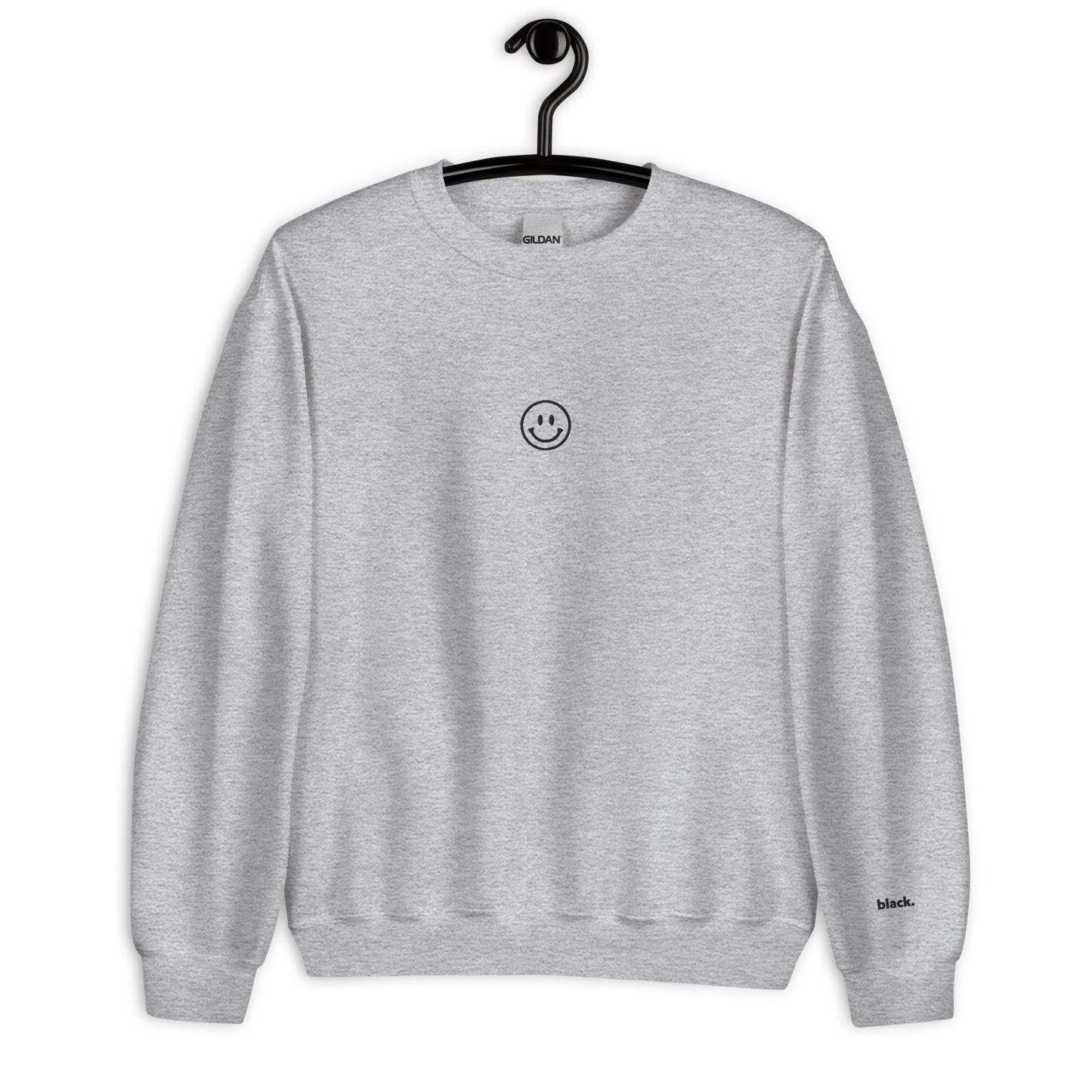 black. happy to be here crewneck