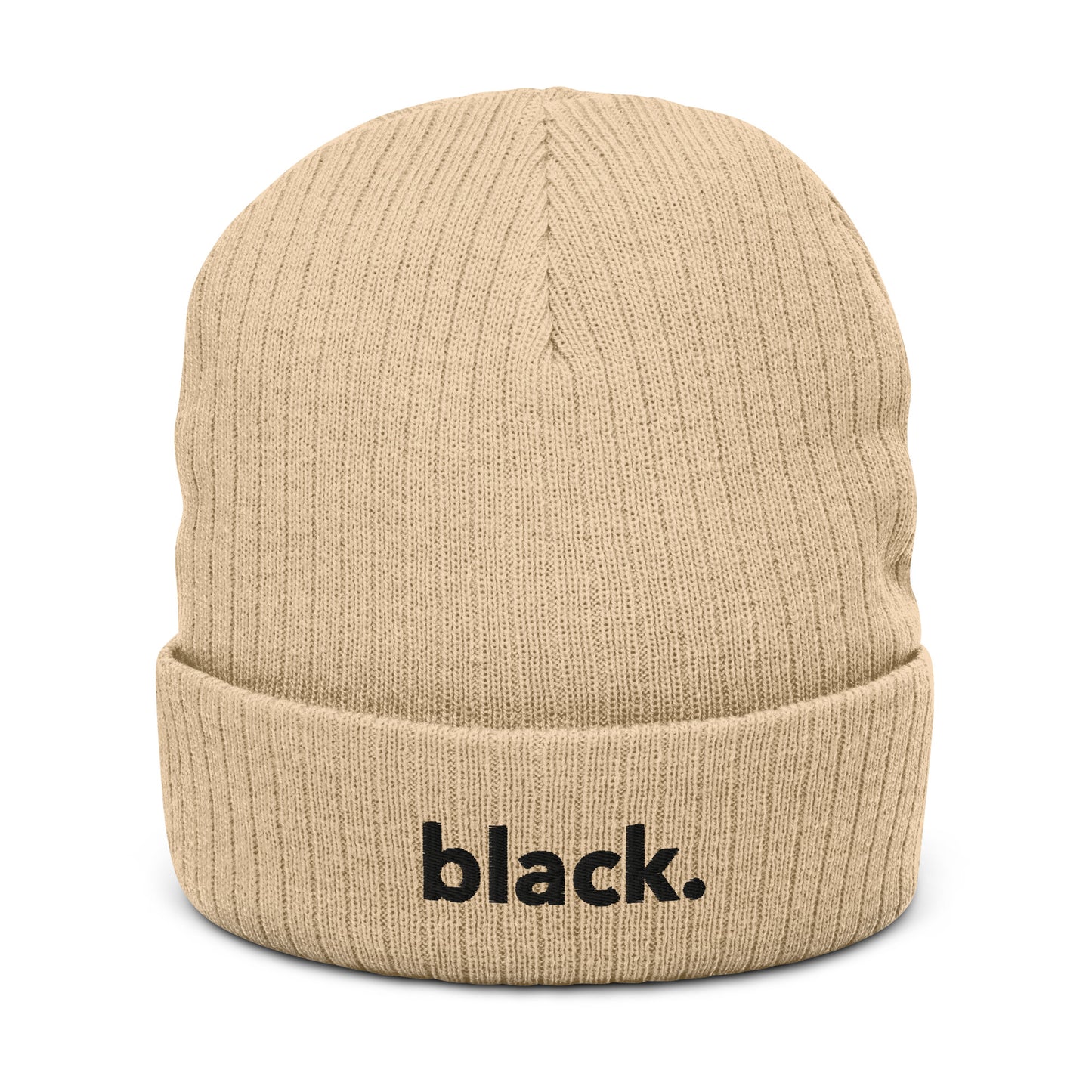 black. ribbed knit beanie