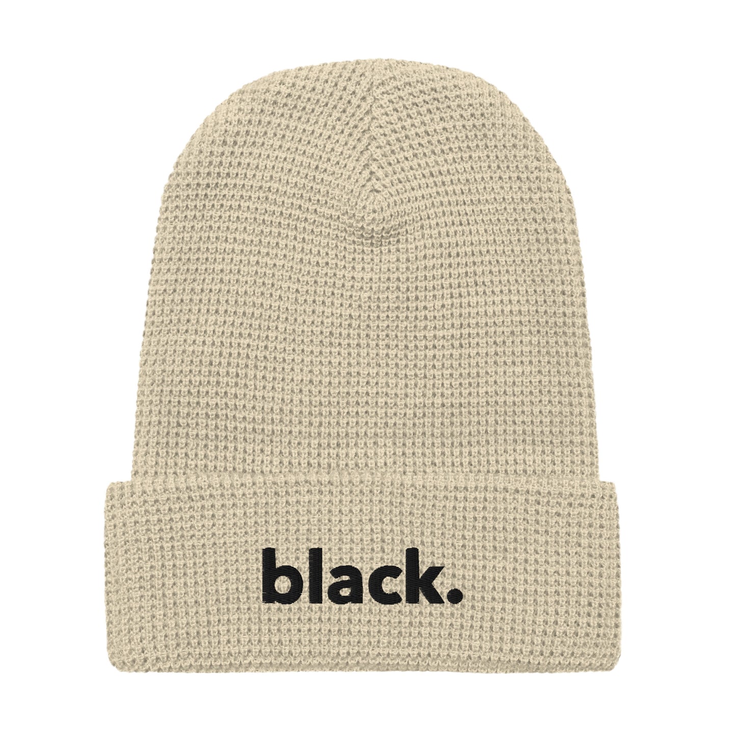 black. waffle beanie on Tan